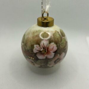 Ornament -Ceramic Ball - Hand Painted floral, signed  small paint chips AA